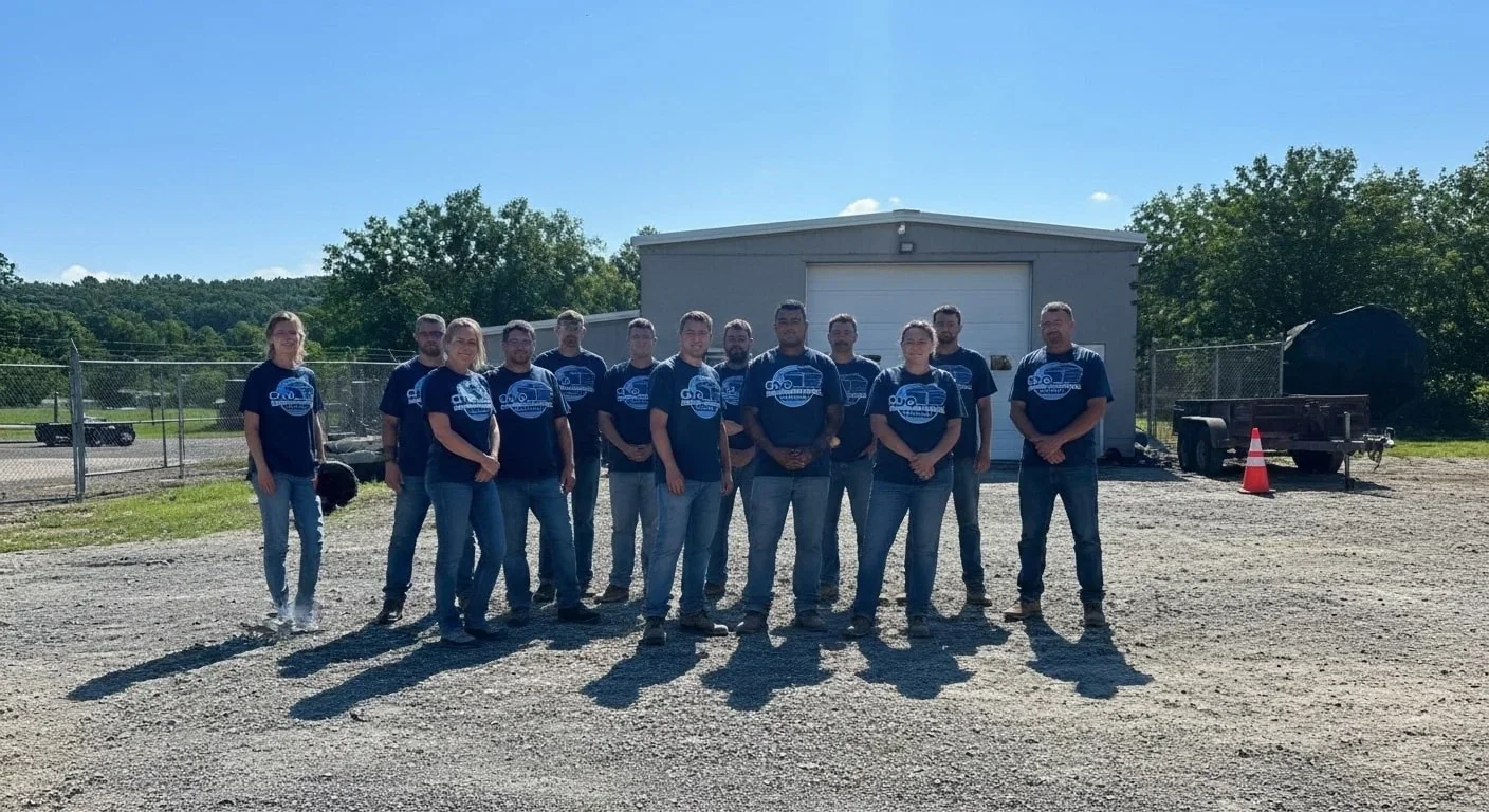 The CDO Dumpster Rental Reading crew standing together outside the company yard